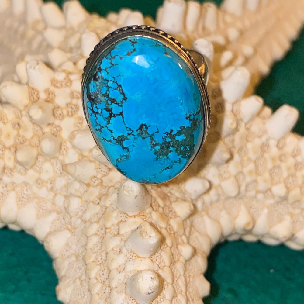 Turquoise Oval Statement Ring - Blue Gemstone Fashion Ring